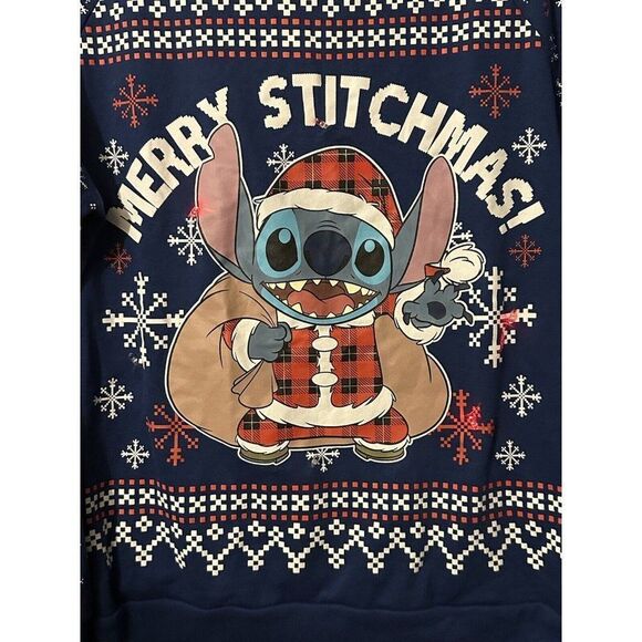 Disney Merry Stitchmas Sweatshirt Womens 2XL XXL Blue Christmas Blinking‎ Lights - Picture 7 of 7